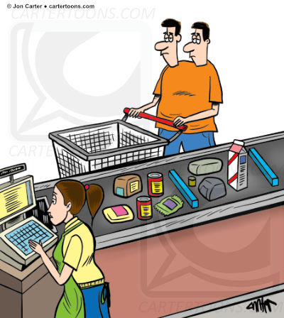 grocery store checkout cartoon